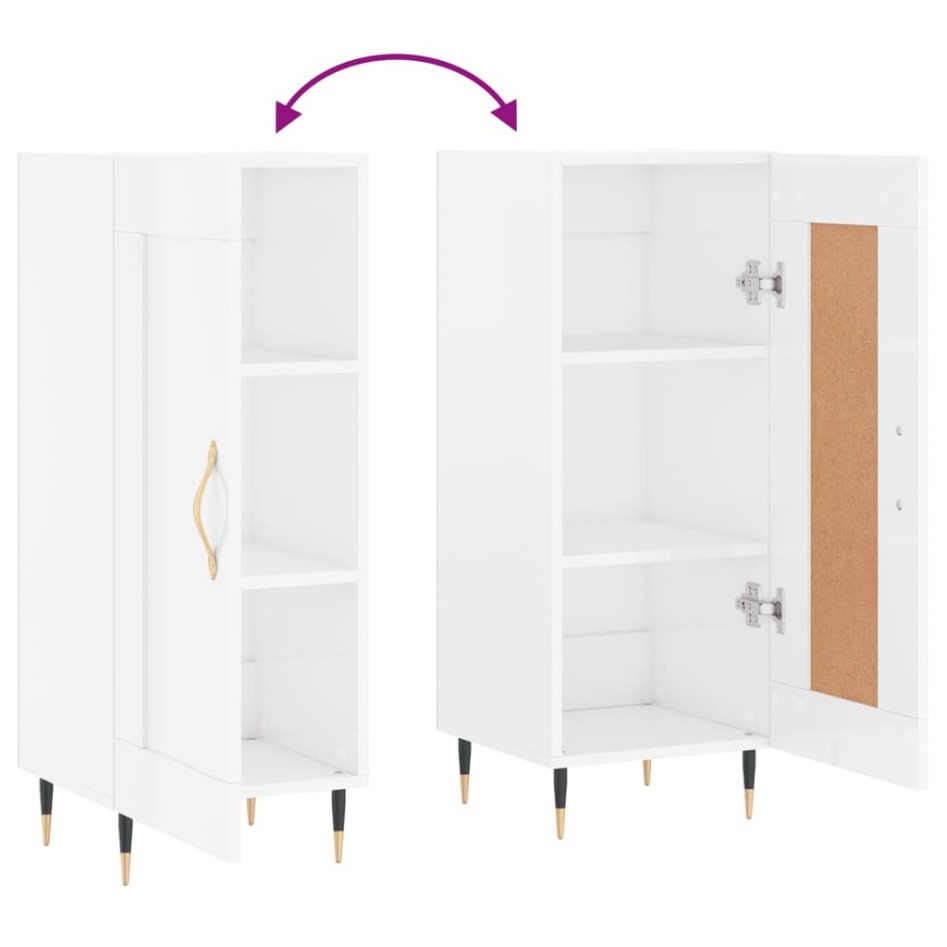 Aparador de madera contrachapada blanco brillante 34,5x34x90