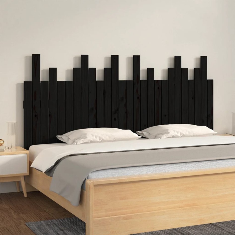 Cabecero de cama de pared madera maciza pino negro 166x3x80