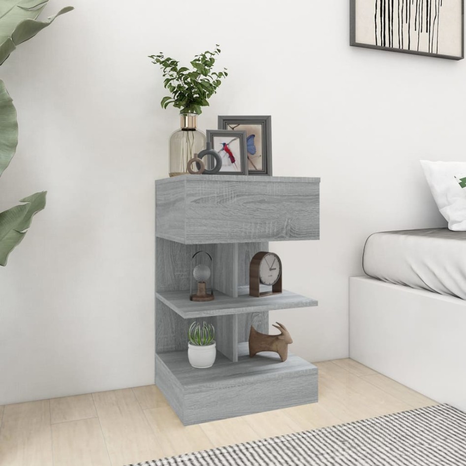 Mesita de noche madera contrachapada gris Sonoma 40x35x65