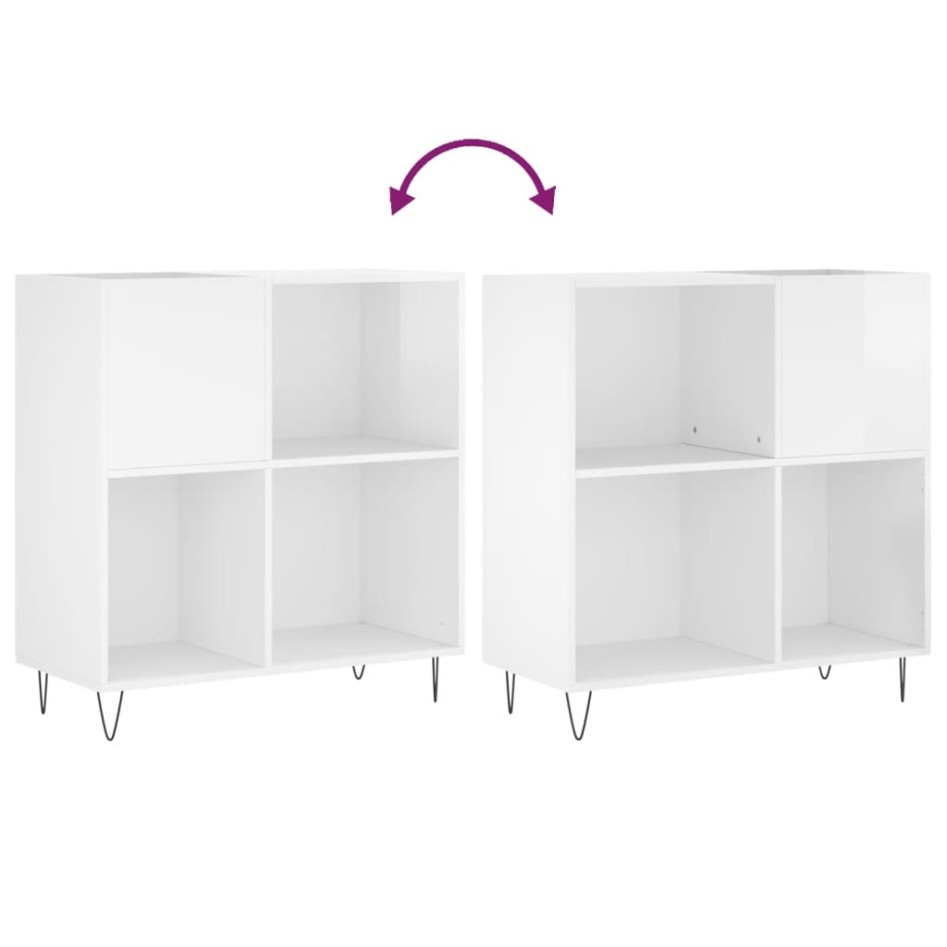 Mueble discos madera contrachapada blanco brillo 84,5x38x89