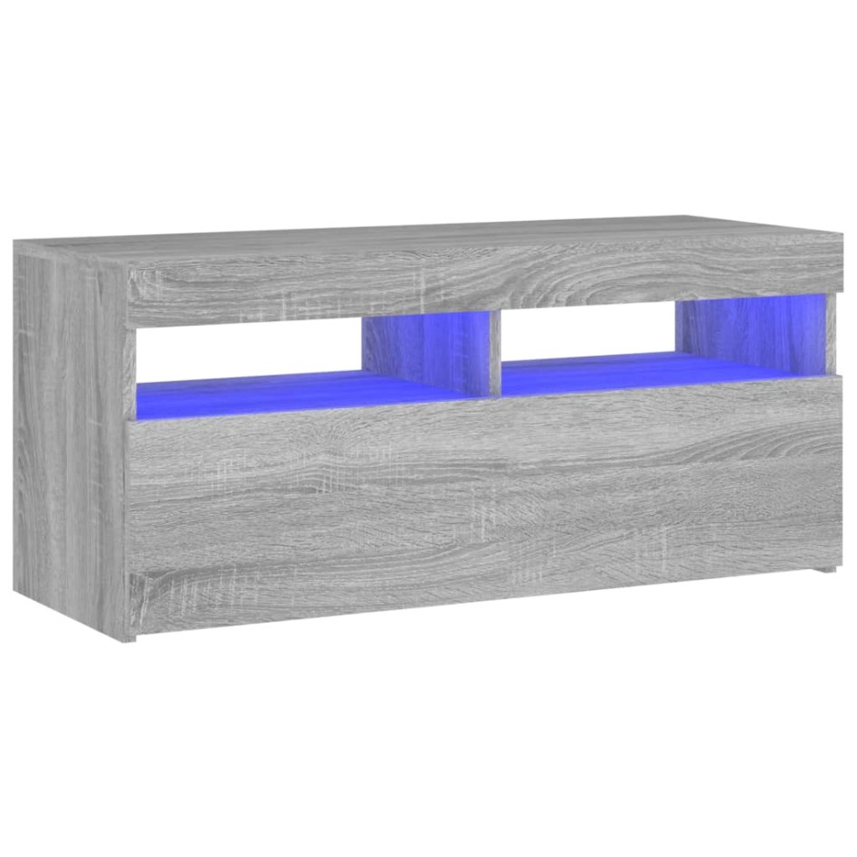 Mueble de TV con luces LED gris Sonoma 90x35x40
