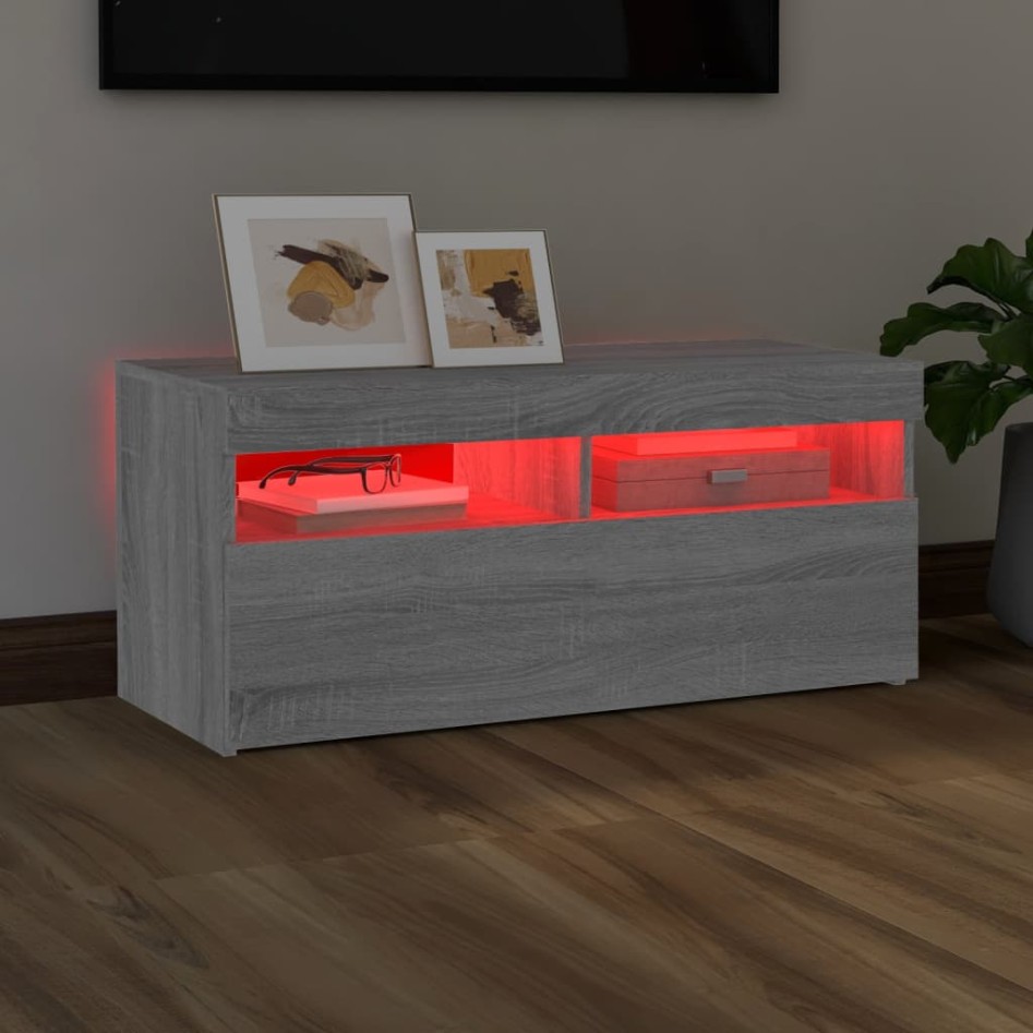 Mueble de TV con luces LED gris Sonoma 90x35x40