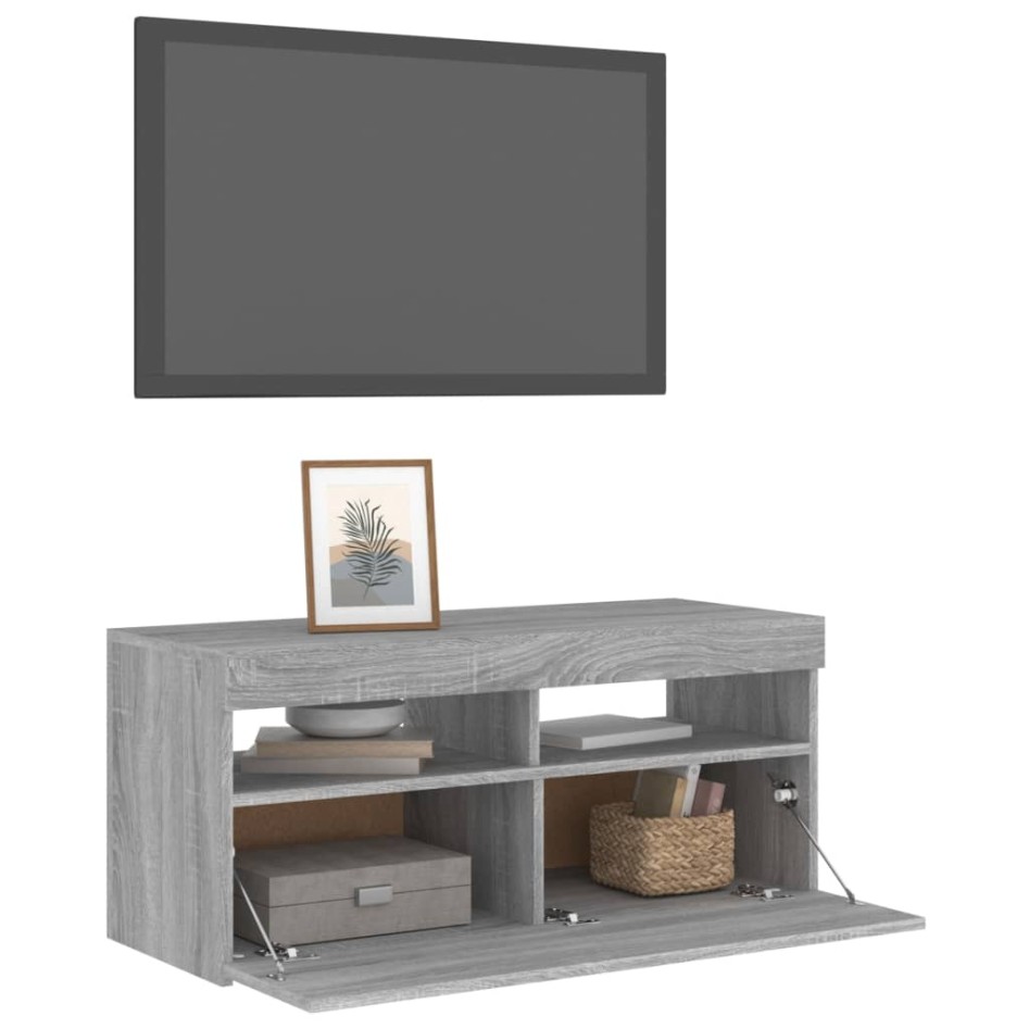 Mueble de TV con luces LED gris Sonoma 90x35x40