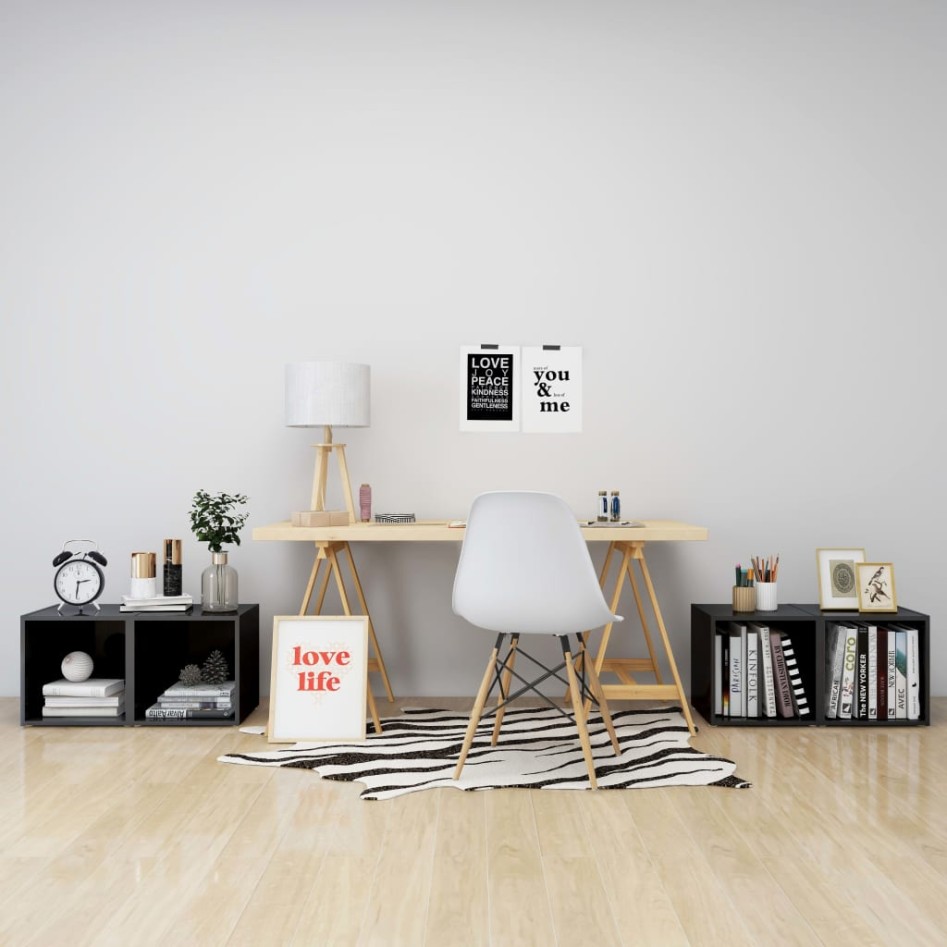 Muebles TV 4 uds madera contrachapada gris brillo 37x35x37