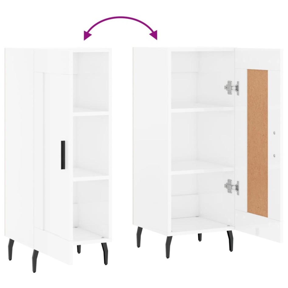 Aparador de madera contrachapada blanco brillante 34,5x34x90