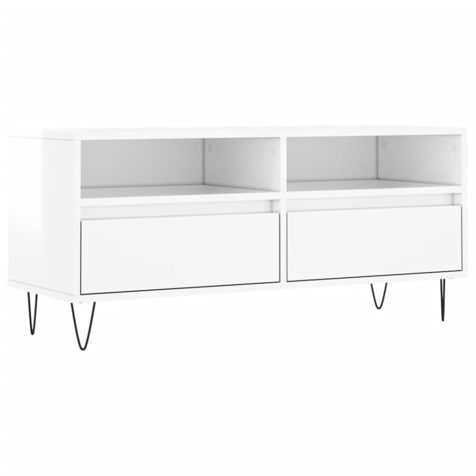 Mueble de TV madera contrachapada blanco brillo
