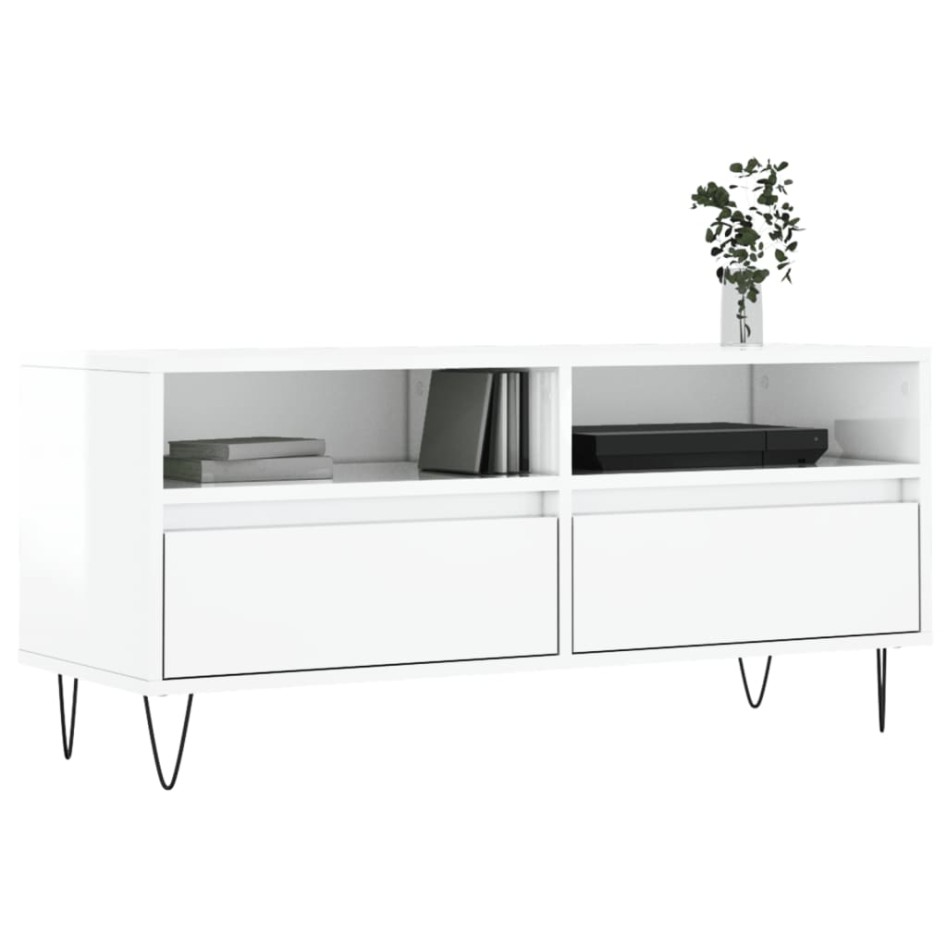 Mueble de TV madera contrachapada blanco brillo