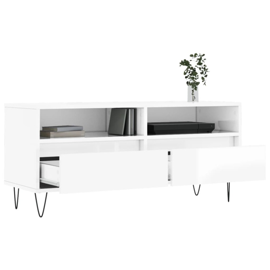Mueble de TV madera contrachapada blanco brillo