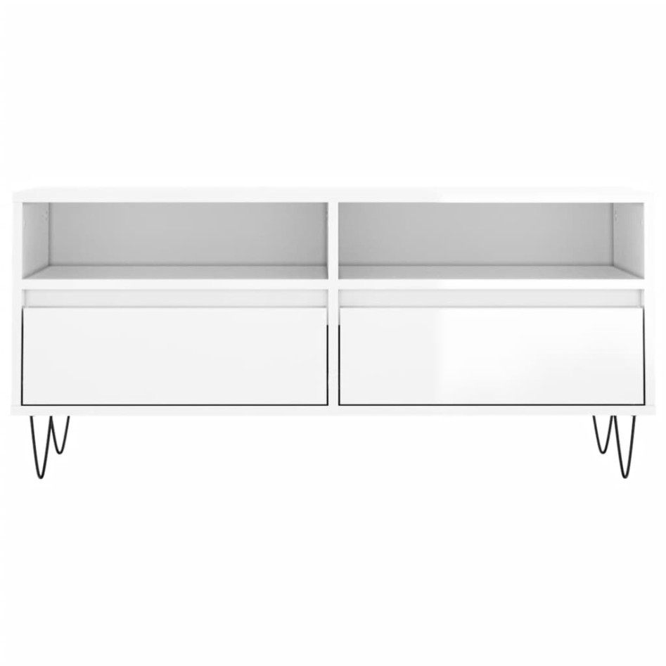Mueble de TV madera contrachapada blanco brillo