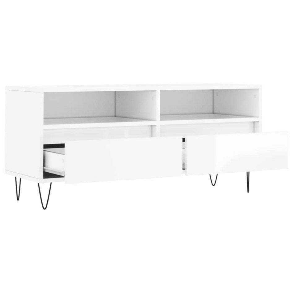 Mueble de TV madera contrachapada blanco brillo