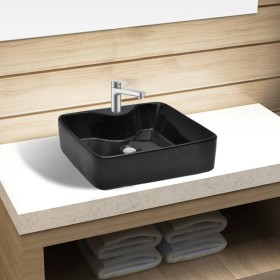 Lavabo de cerámica cuadrado con orificio de grifo/desagüe