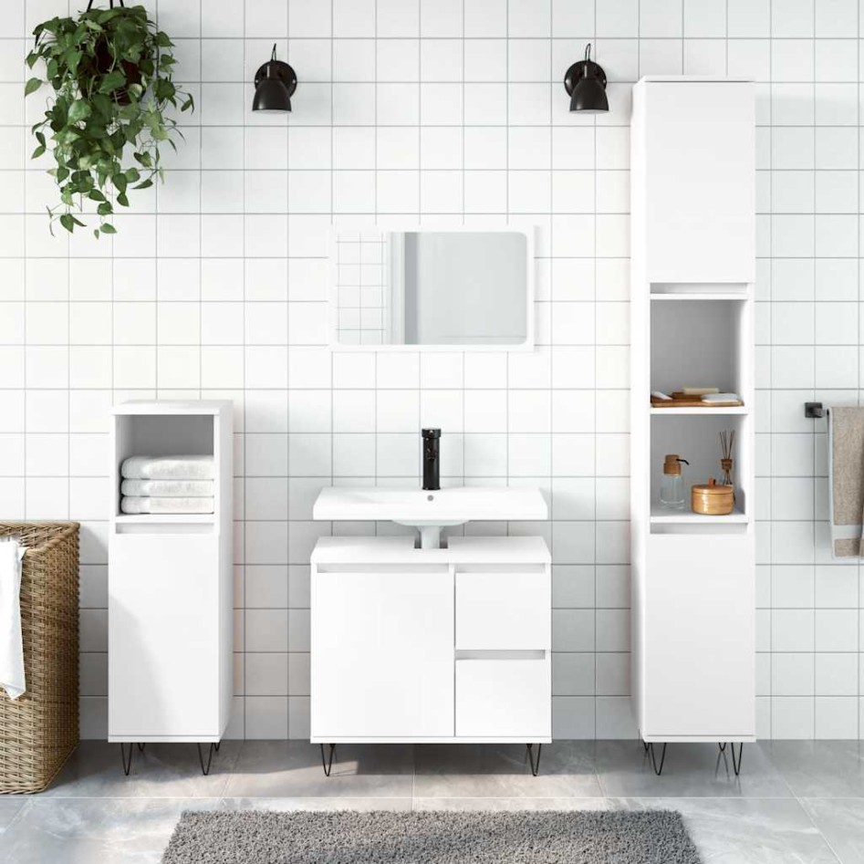 Armario de baño madera contrachapada blanco 65x33x60