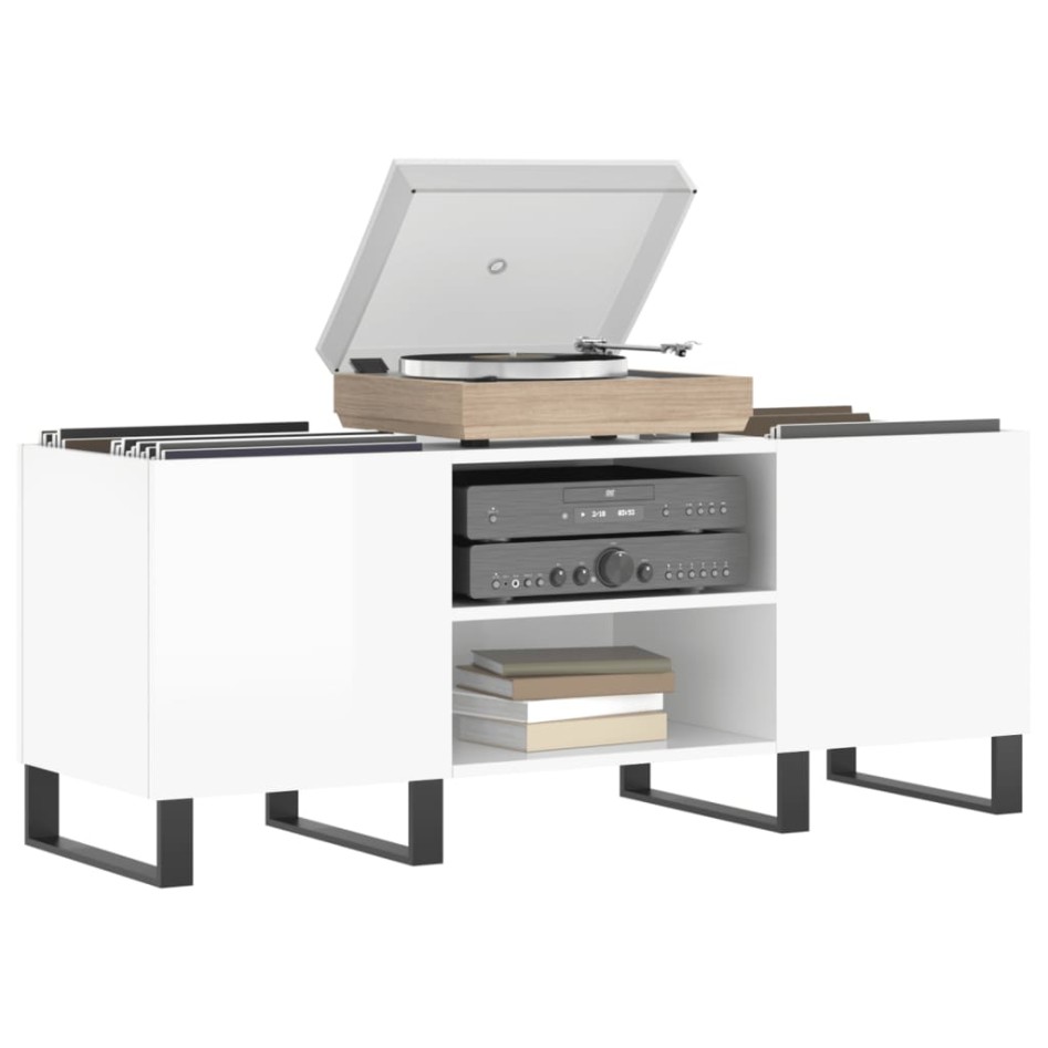 Mueble discos madera contrachapada blanco brillo 121x38x48