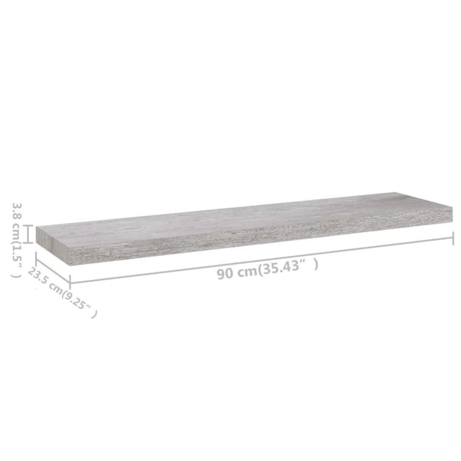 Estantes flotantes pared 4 uds gris hormigón MDF 90x23,5x3,8