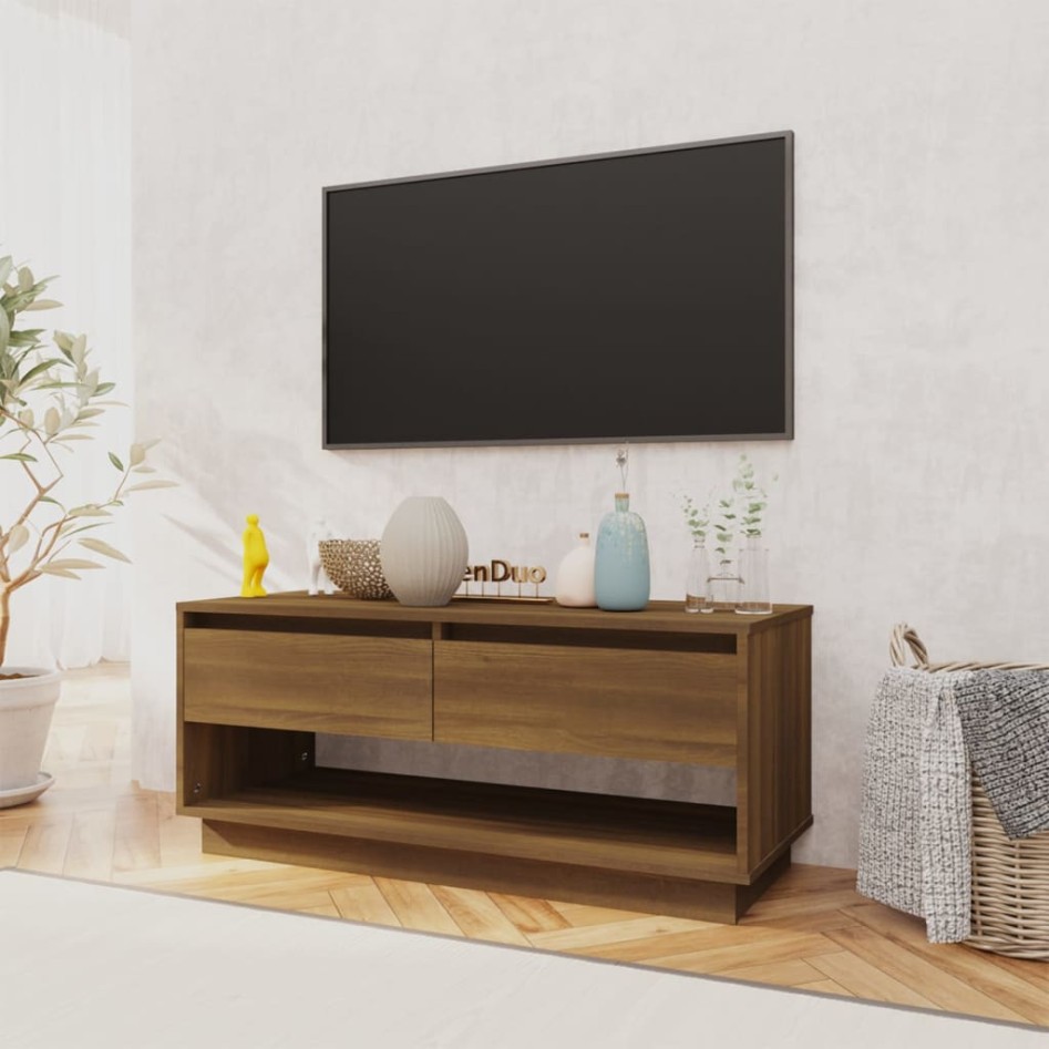 Mueble de TV madera de ingeniería marrón roble 102x41x44