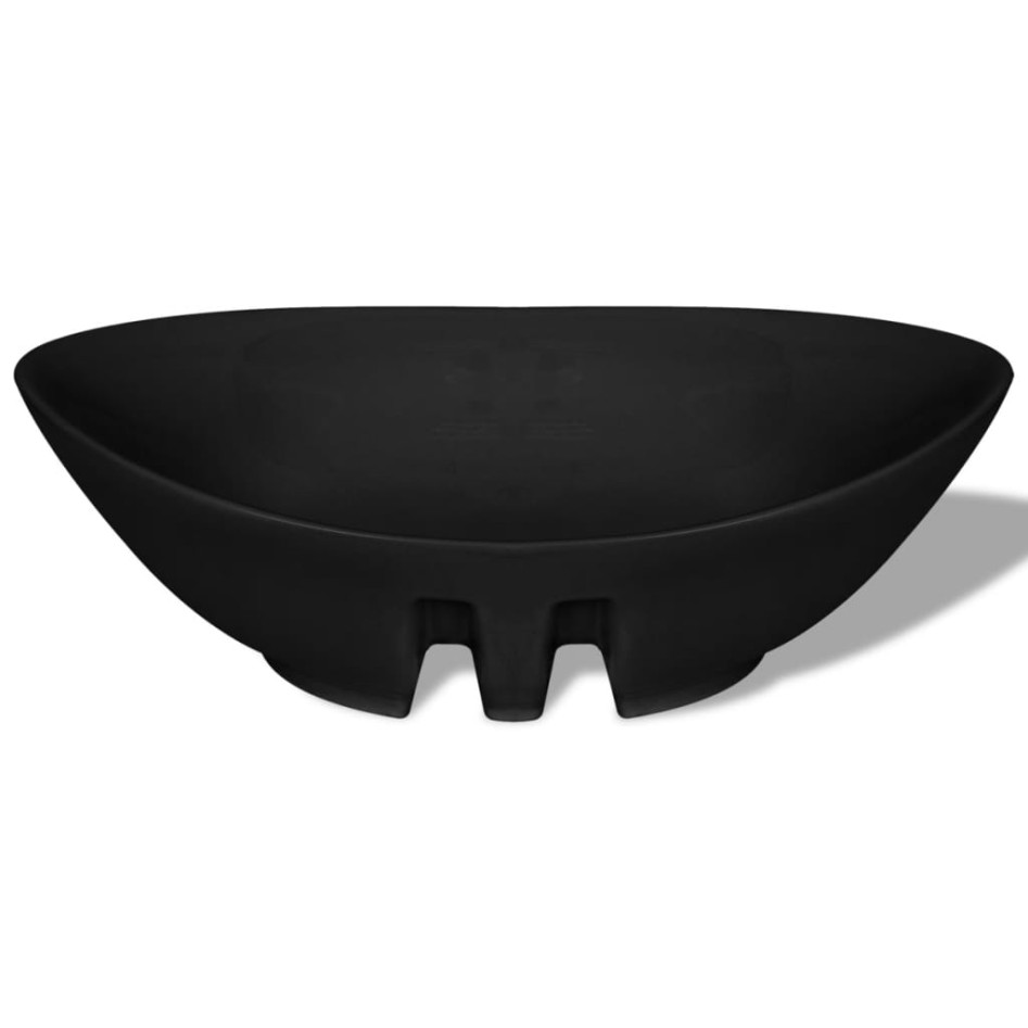 Lavabo Oval de cerámica negra de lujo con desagüe, 59 x 38,5