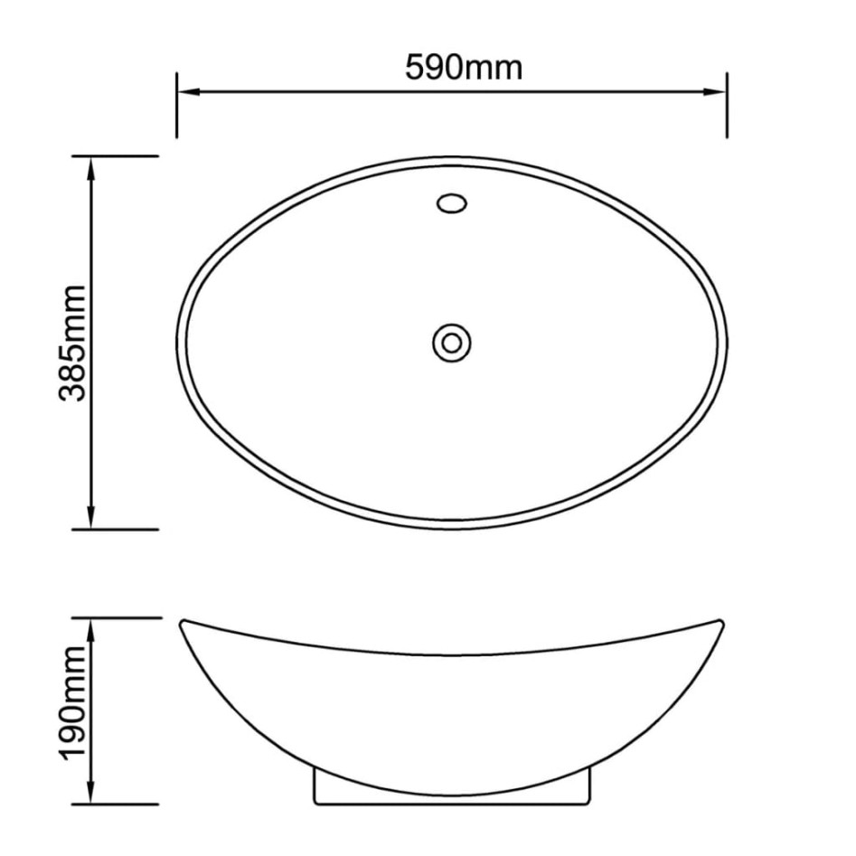 Lavabo Oval de cerámica negra de lujo con desagüe, 59 x 38,5