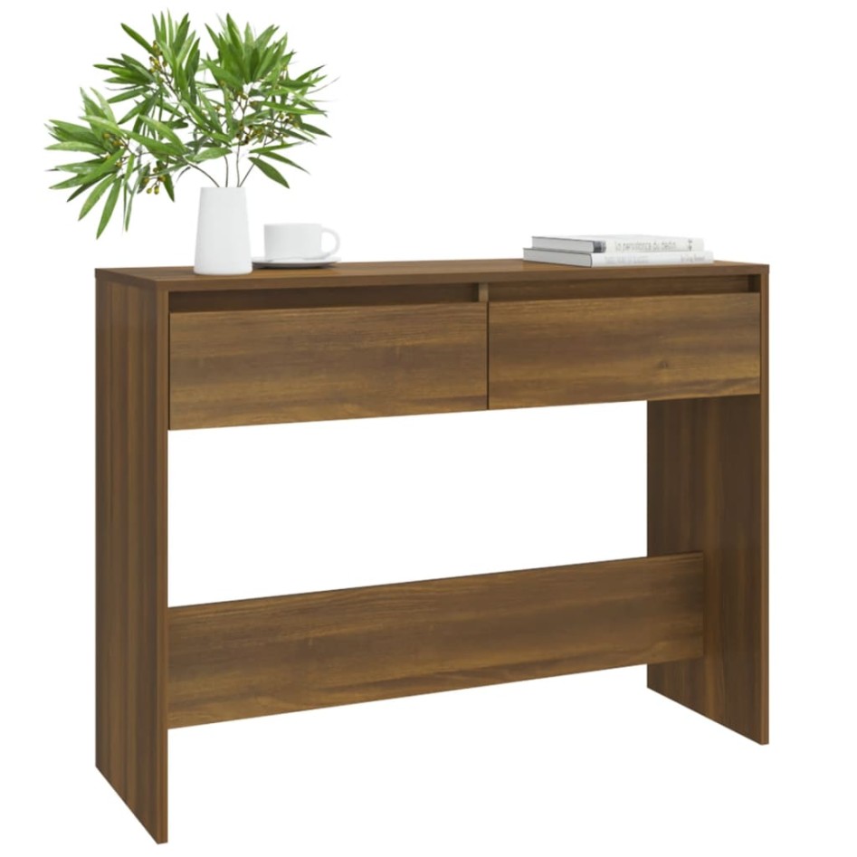 Mesa consola madera de ingeniería marrón roble 100x35x76,5
