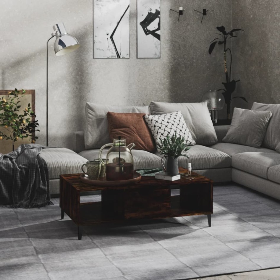 Mesa de centro madera ingeniería marrón ahumado 103,5x60x35