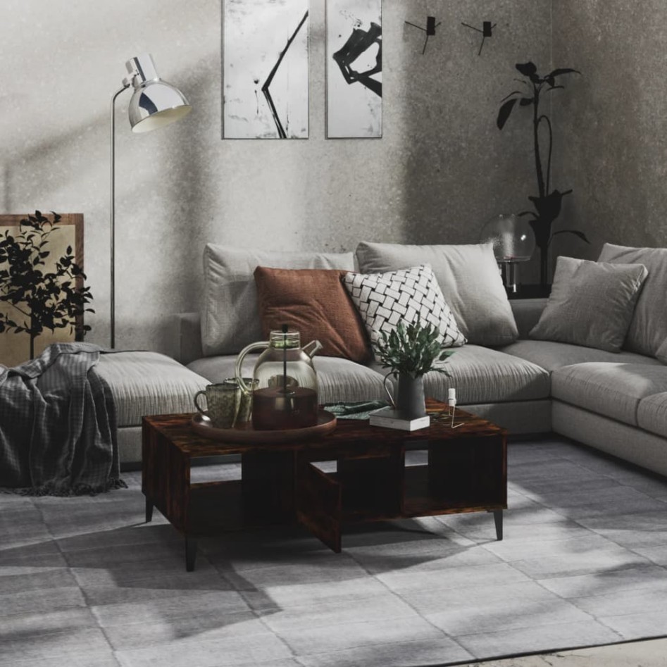 Mesa de centro madera ingeniería marrón ahumado 103,5x60x35