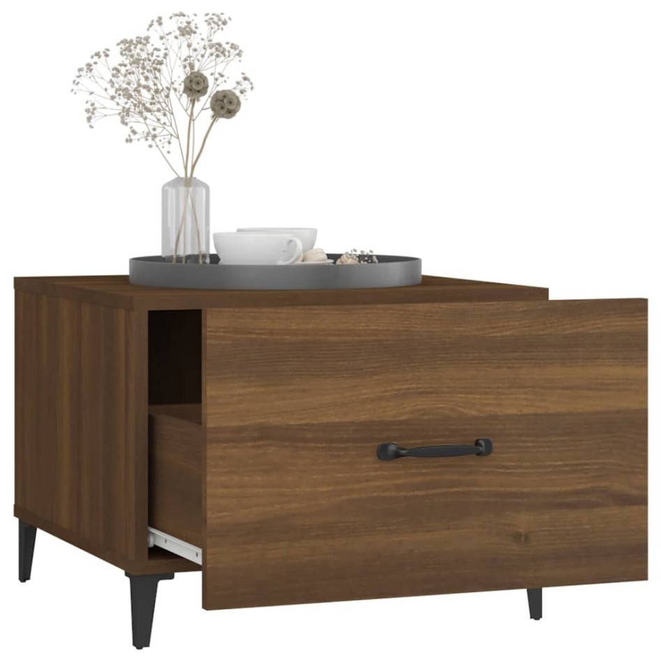 Mesas de centro con patas metal 2 uds marrón roble 50x50x40