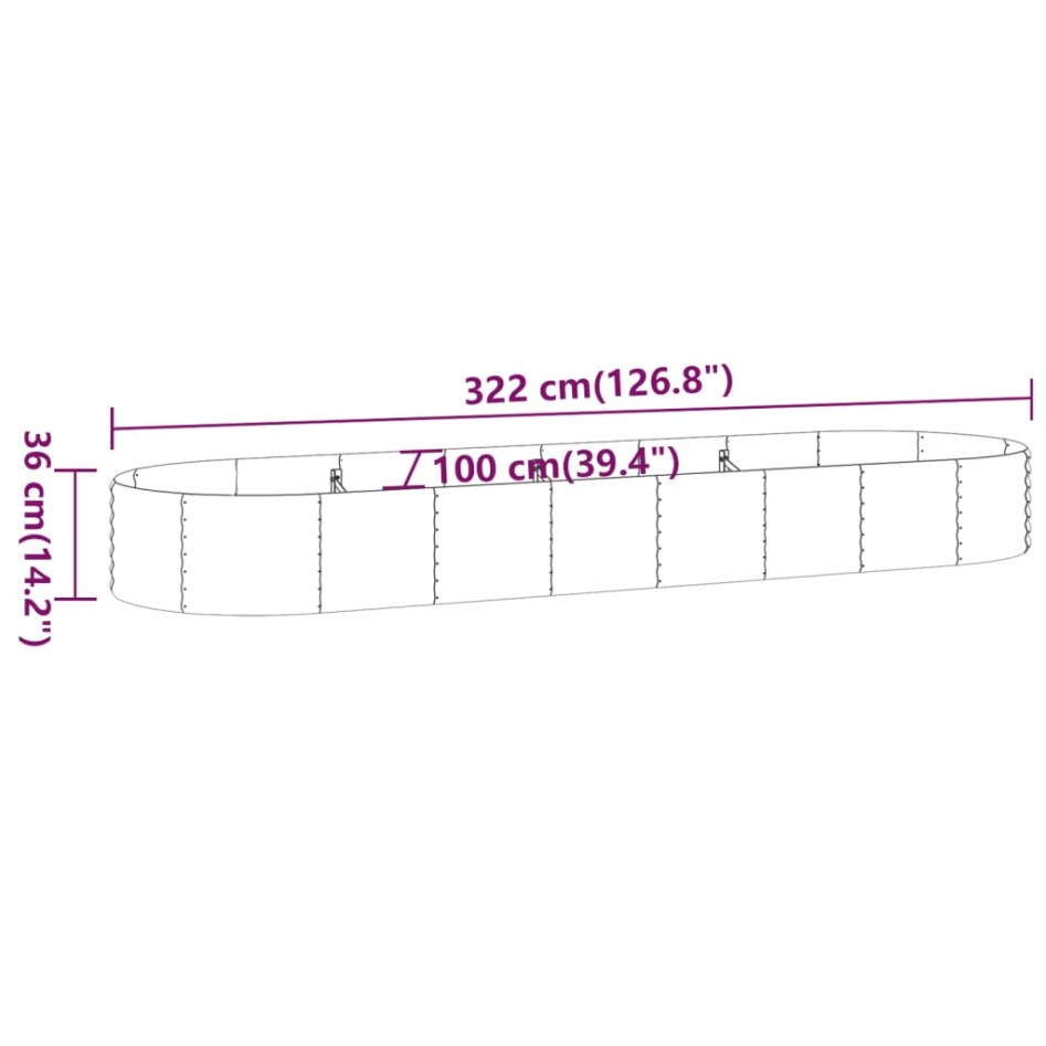 Jardinera arriate acero recubrimiento polvo gris 322x100x36