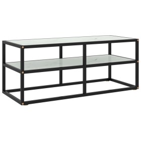 Mueble para TV negro con vidrio de mármol blanco 100x40x40