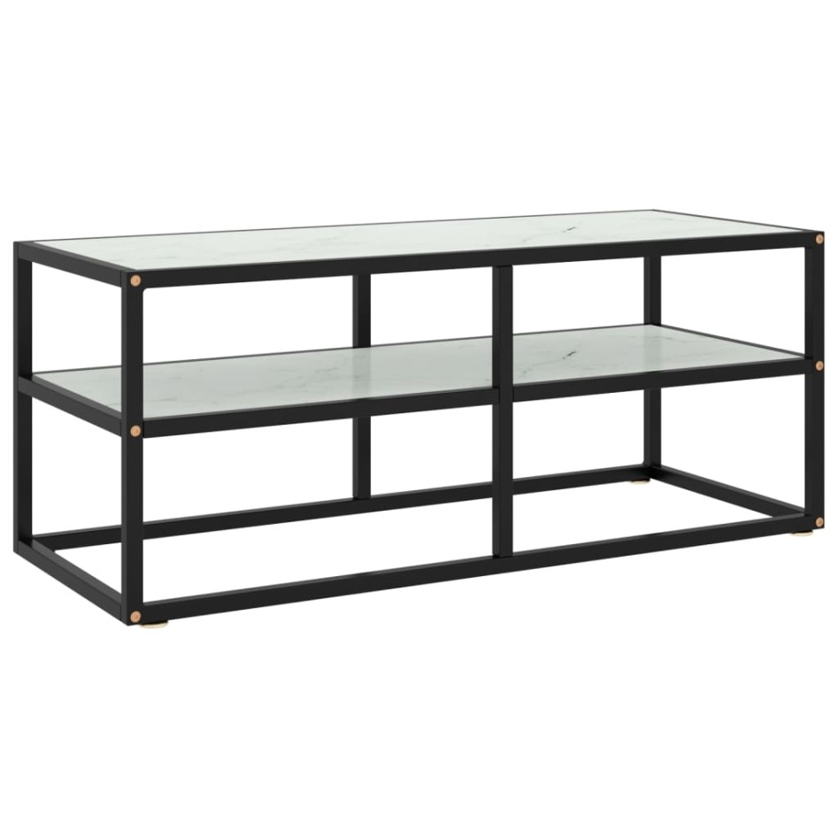 Mueble para TV negro con vidrio de mármol blanco 100x40x40