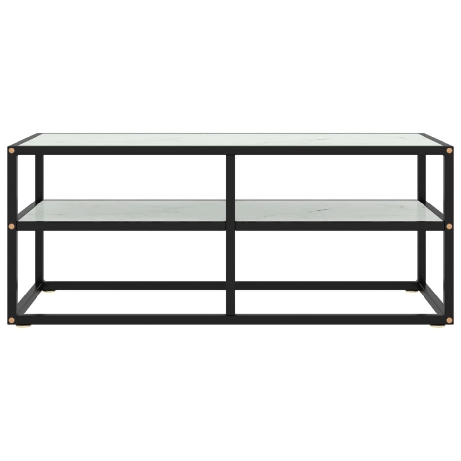 Mueble para TV negro con vidrio de mármol blanco 100x40x40