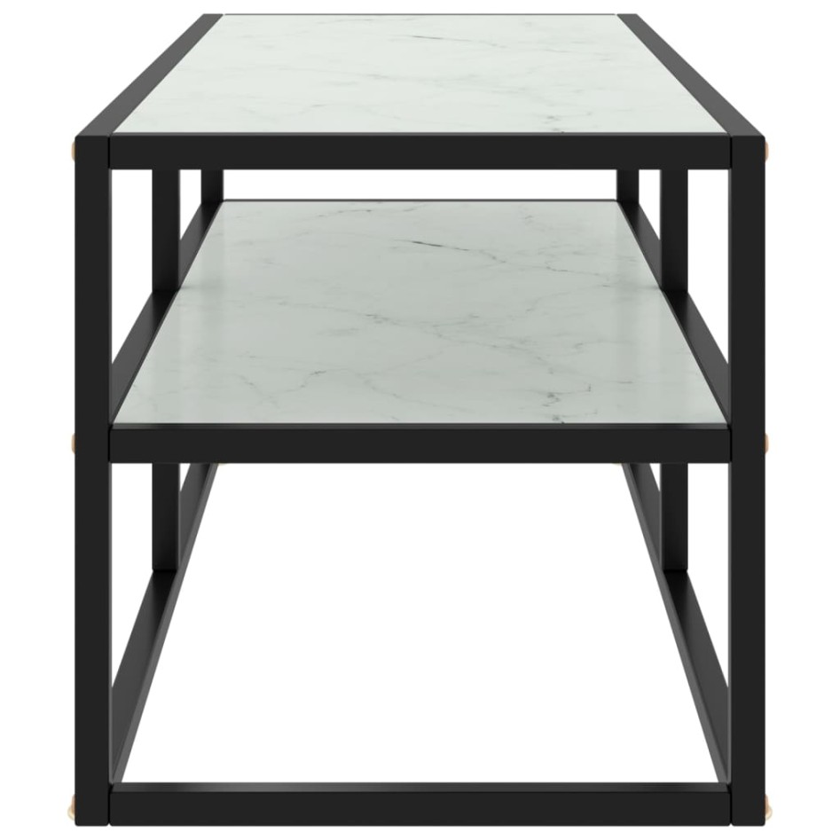 Mueble para TV negro con vidrio de mármol blanco 100x40x40