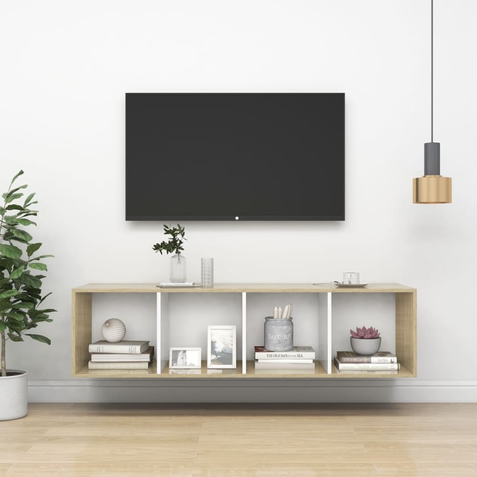 Mueble TV pared madera contrachapada blanco roble