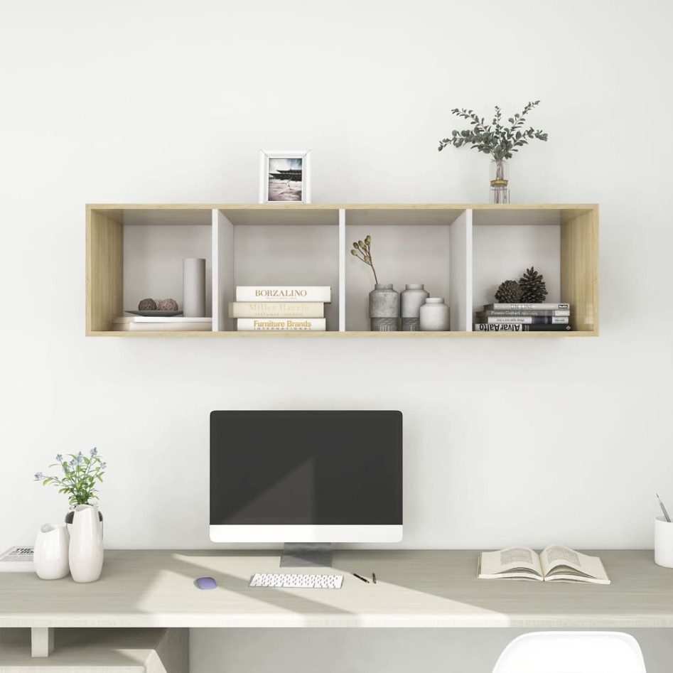 Mueble TV pared madera contrachapada blanco roble