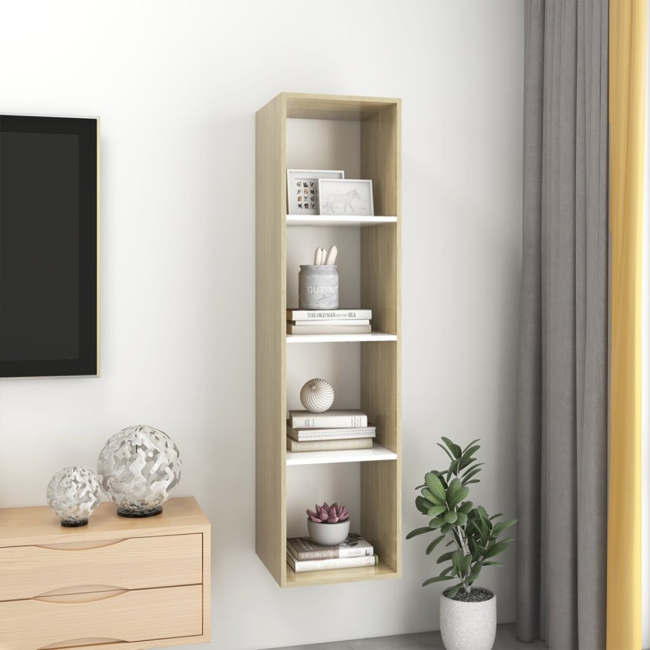 Mueble TV pared madera contrachapada blanco roble