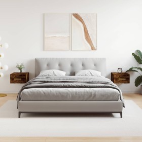 Mesitas de noche de pared 2 uds color roble ahumado 35x35x20