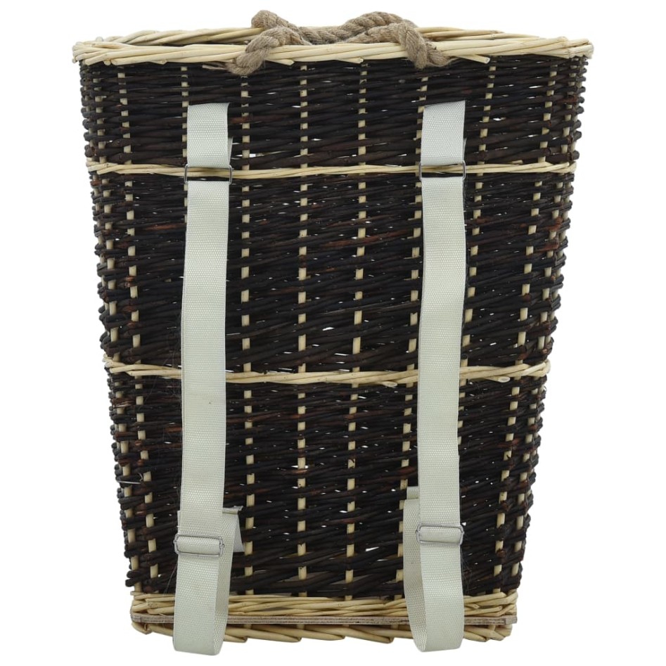 Cesto para leña con correas transporte sauce natural