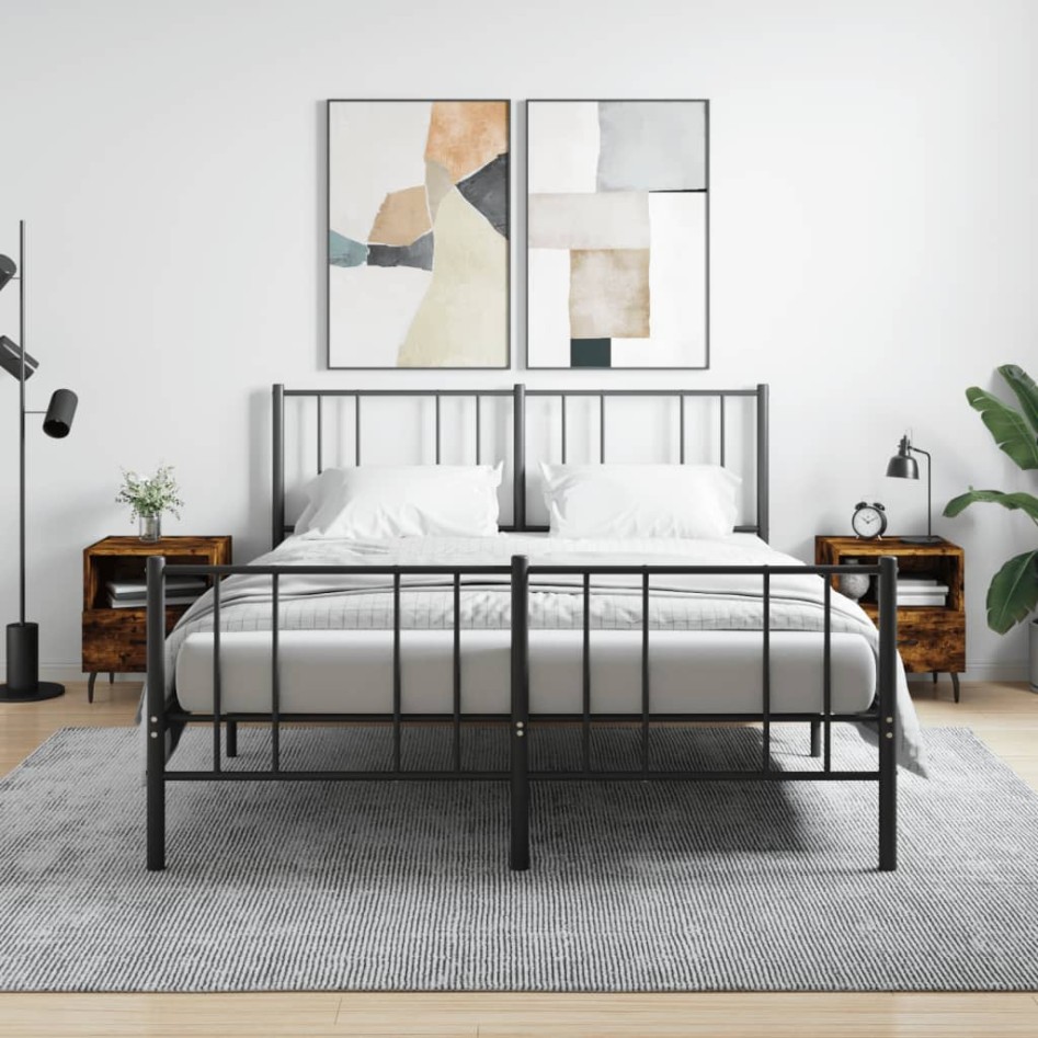 Mesita noche 2 uds madera ingeniería roble ahumado