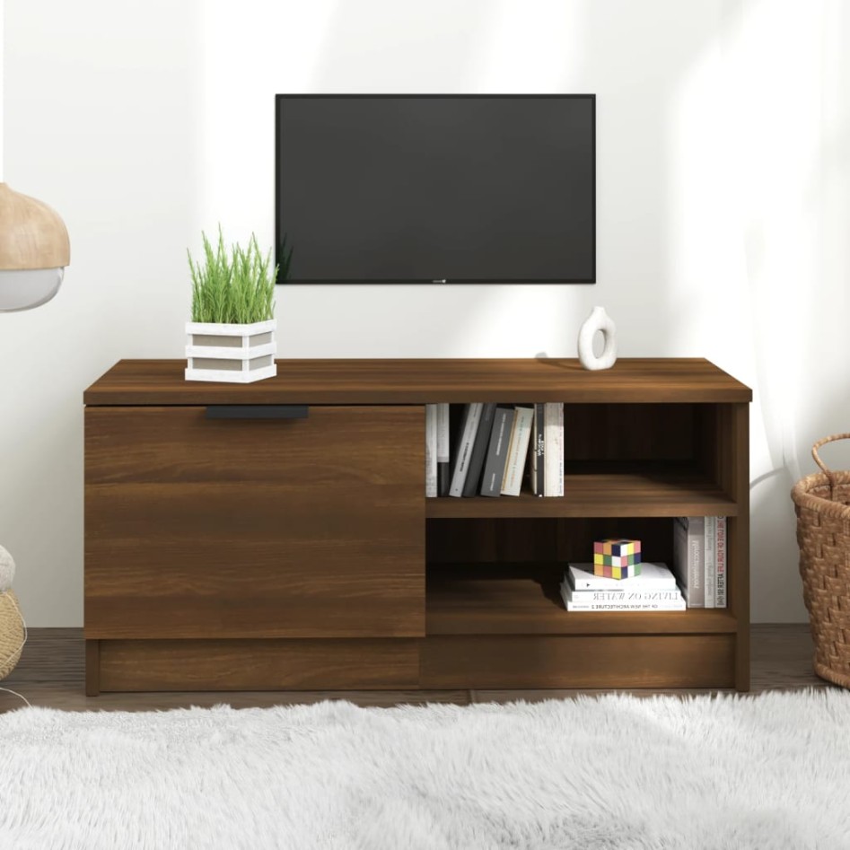 Mueble para TV madera contrachapada marrón roble 80x35x36,5