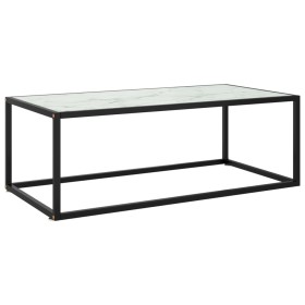 Mesa de centro negra con vidrio de mármol blanco 100x50x35