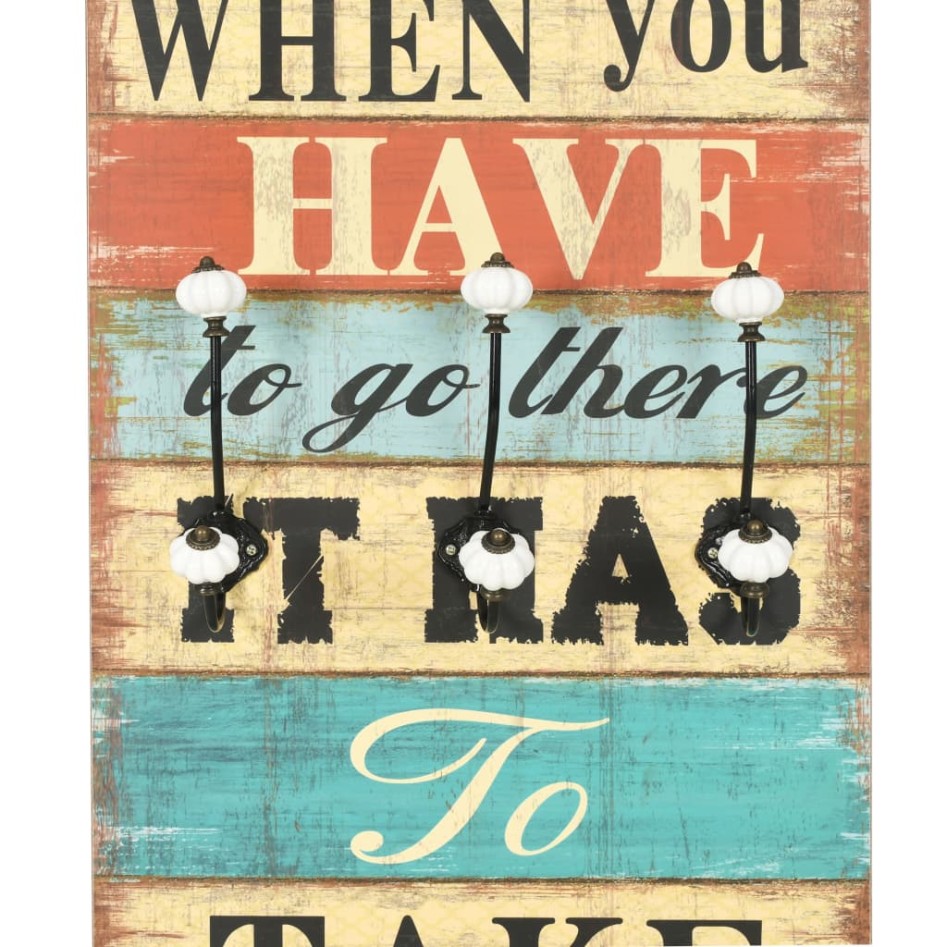 Perchero de pared HOME IS con 6 ganchos 120x40