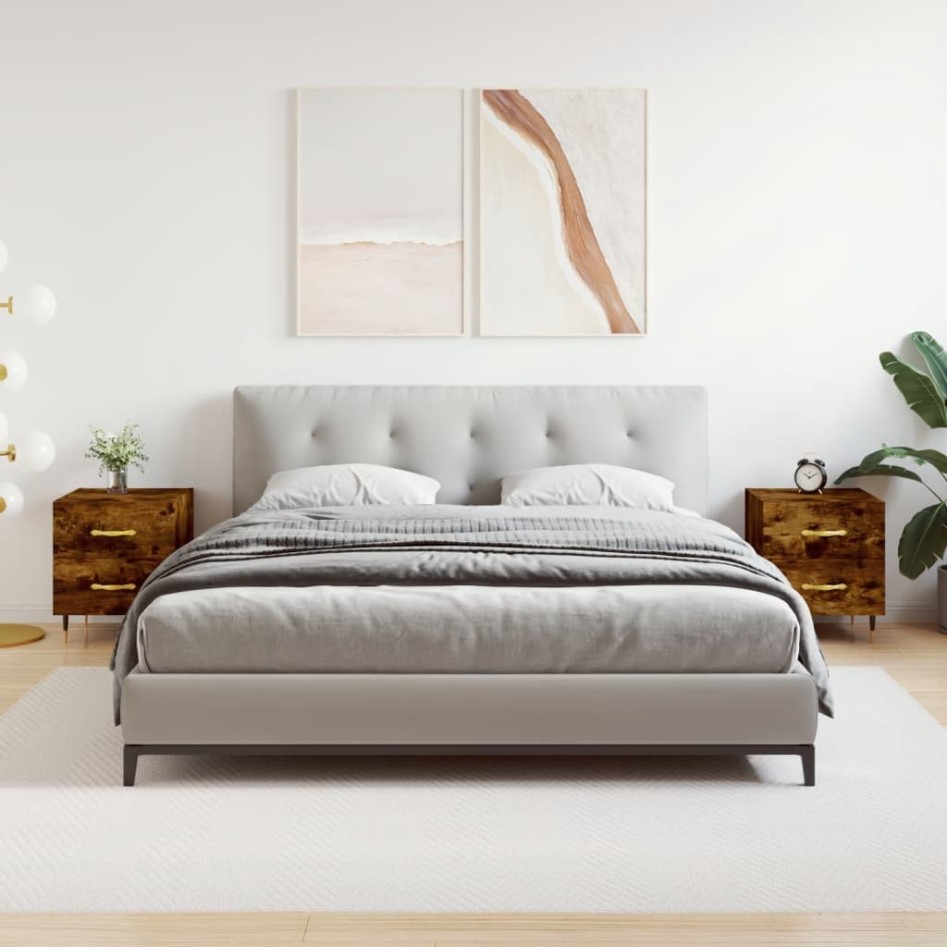 Mesita noche 2 uds madera ingeniería roble ahumado