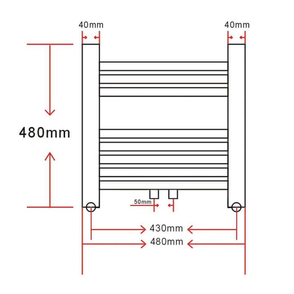 Radiador toallero 480 x 480 mm conector lateral y