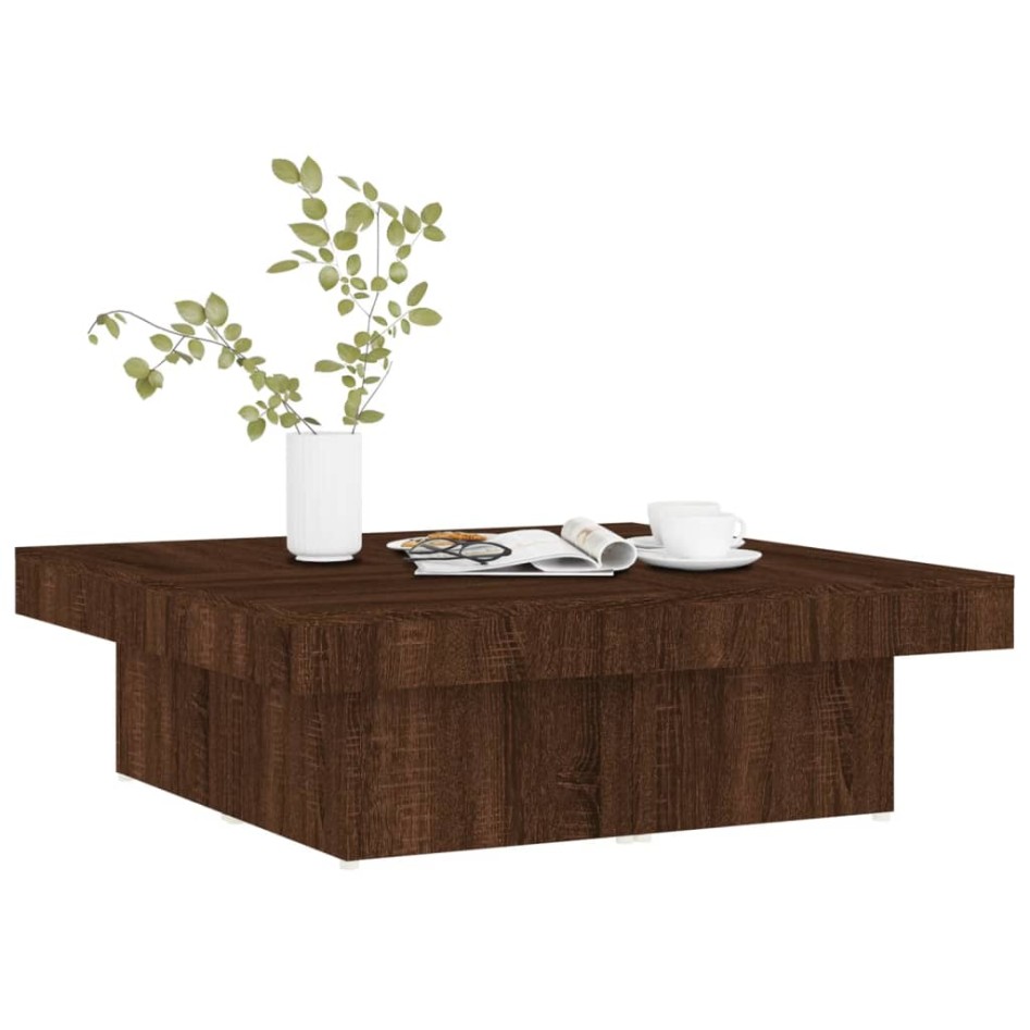 Mesa de centro de madera contrachapada roble marrón 90x90x28