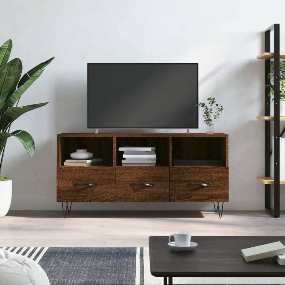 Mueble de TV madera de ingeniería marrón roble 102x36x50