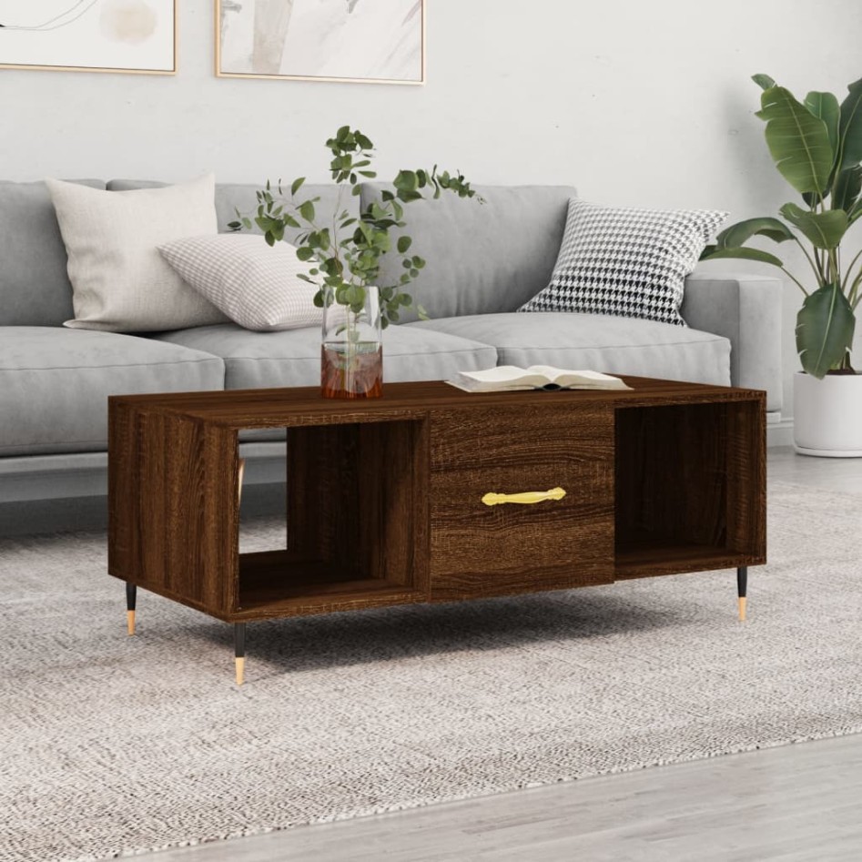 Mesa de centro madera contrachapada roble marrón 102x50x40
