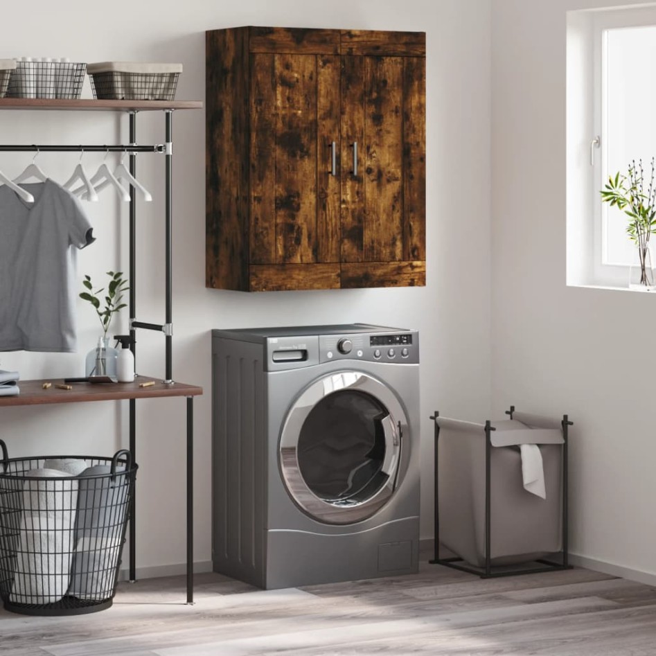 Armario de pared madera ingeniería roble ahumado 69,5x34x90