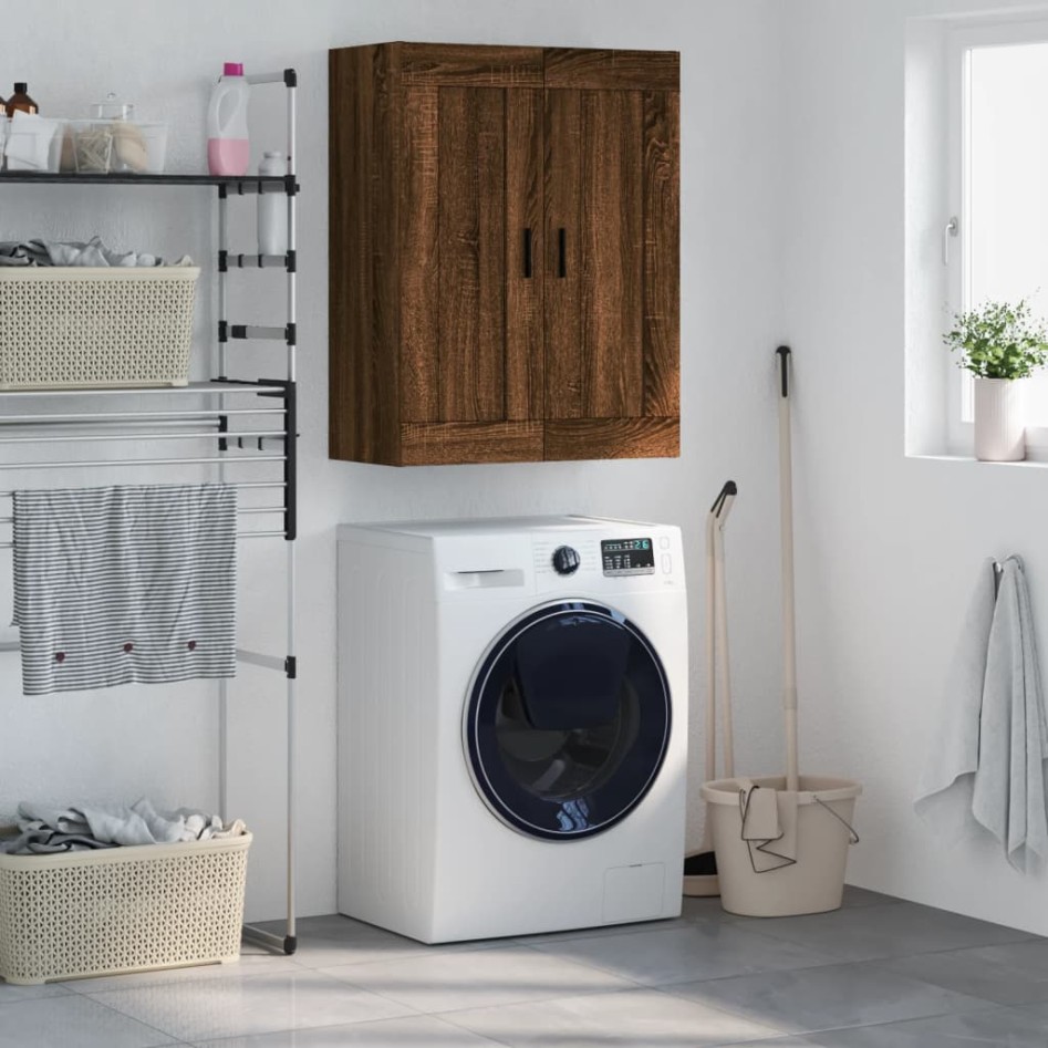 Armario de pared madera ingeniería roble marrón 69,5x34x90