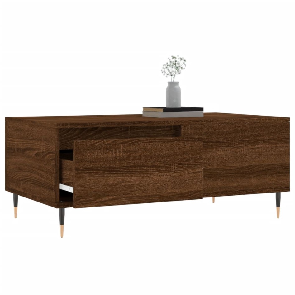 Mesa de centro madera contrachapada marrón roble 90x50x36,5