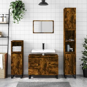 Mueble de baño madera de ingeniería roble ahumado 80x33x60