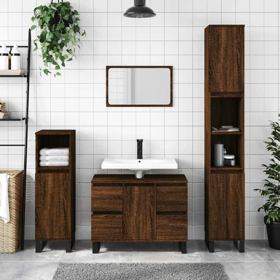 Mueble de baño madera de ingeniería roble marrón 80x33x60