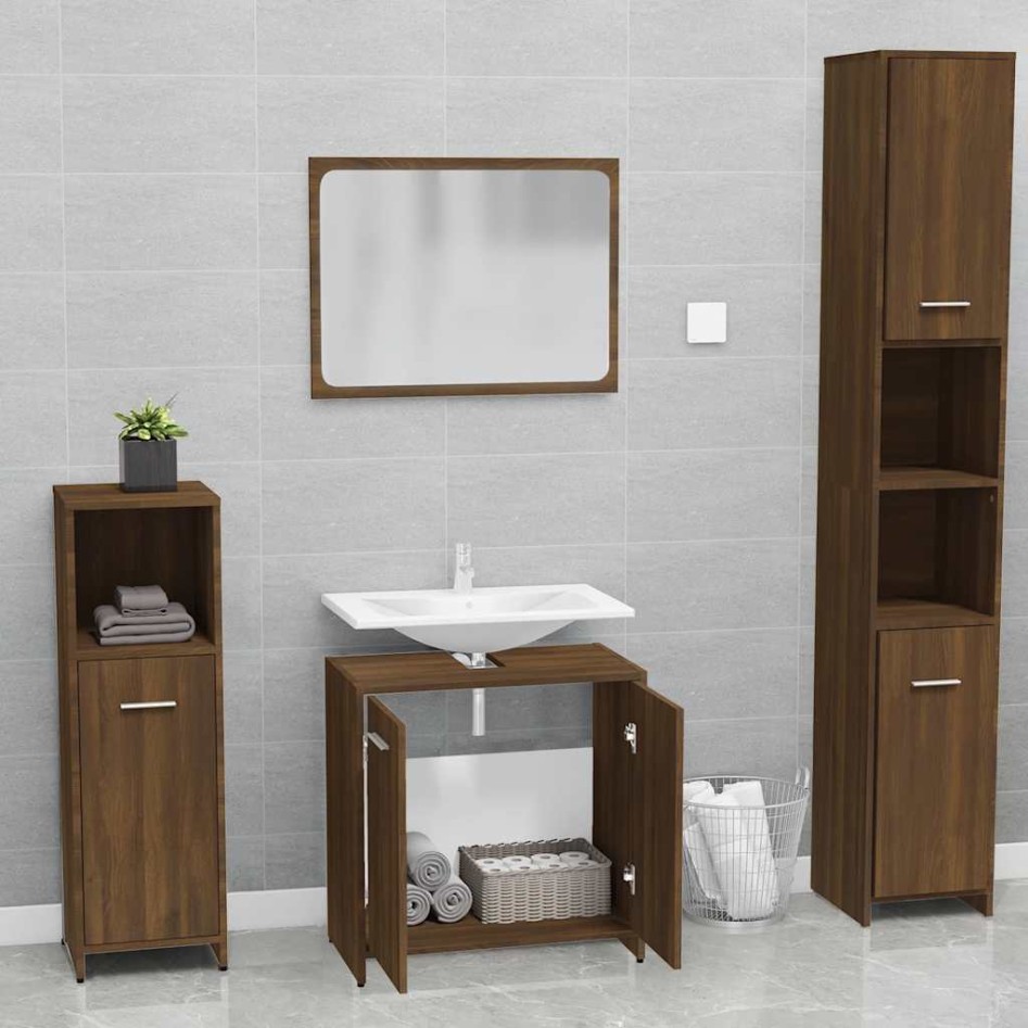 Set de muebles de baño madera contrachapada marrón
